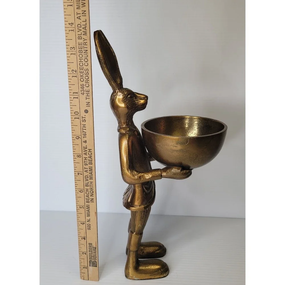 Eric & Eloise - Eric the Hare 14" Tall Brass Pedestal Dish Bowl Stand Figurine - Picture 7 of 10